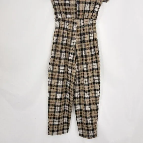 ZARA GIRLS PLAID Brown belted jumpsuit coversuit Size 10 Short Sleeve - Picture 16 of 16